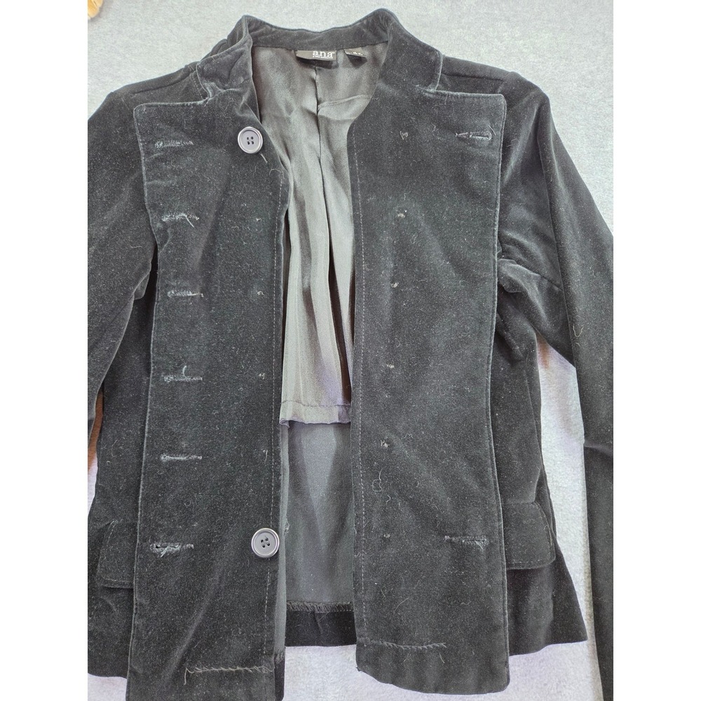 ana Womens Double Breasted Velvet Blazer Jacket Size M Black Dark Academia